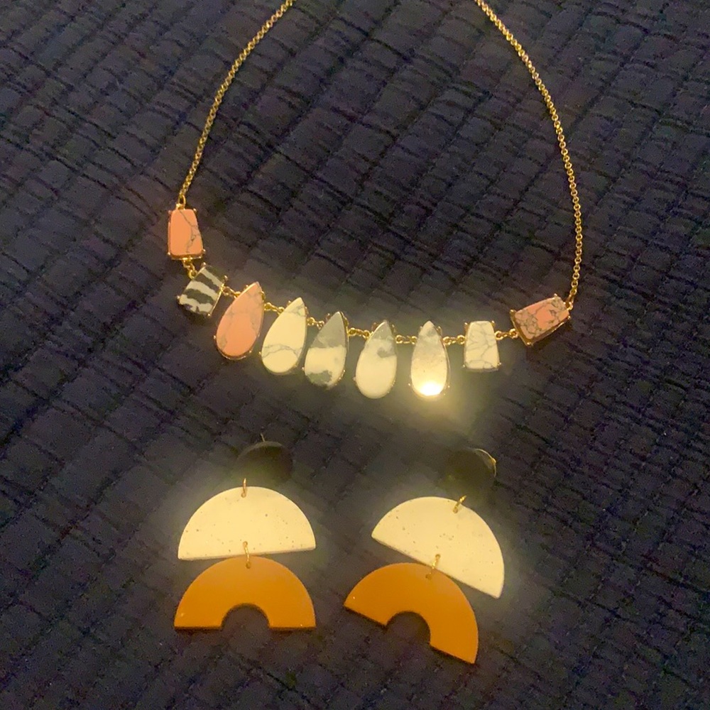 3 for $15 - Bundle 3 items and save - Faux marble loft necklace + Etsy earrings